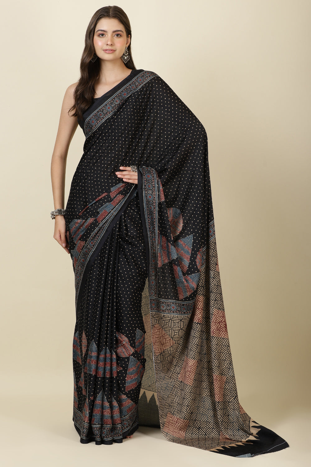Black Jacquard Silk Printed Saree
