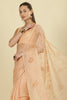 Light Peach Floral Resham Embroidered Cotton Saree