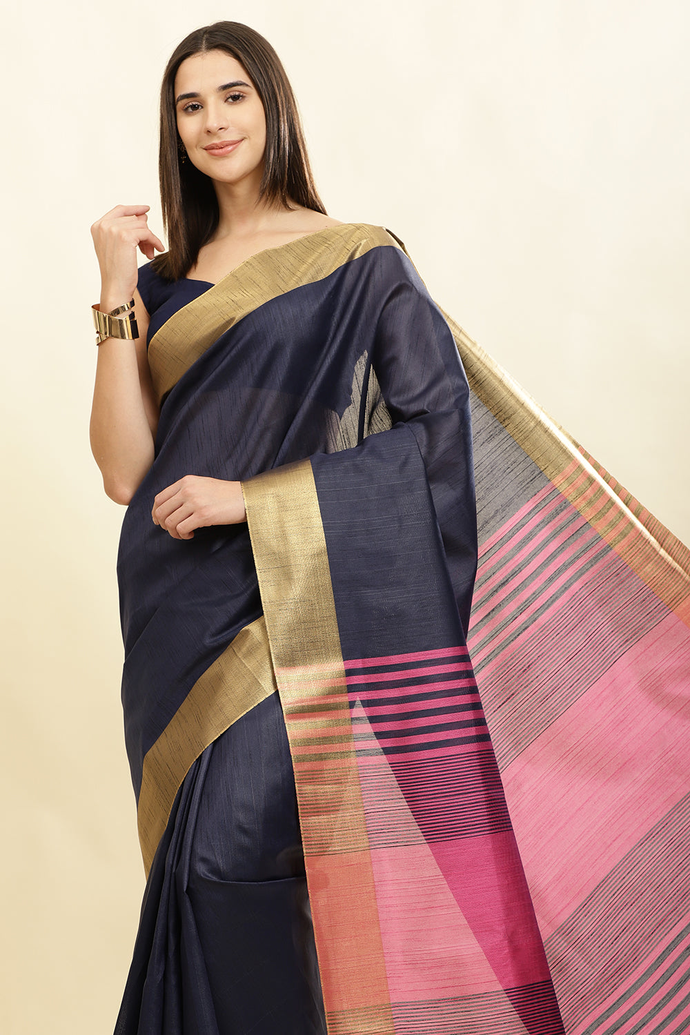 Navy Colour Silk  Woven Saree