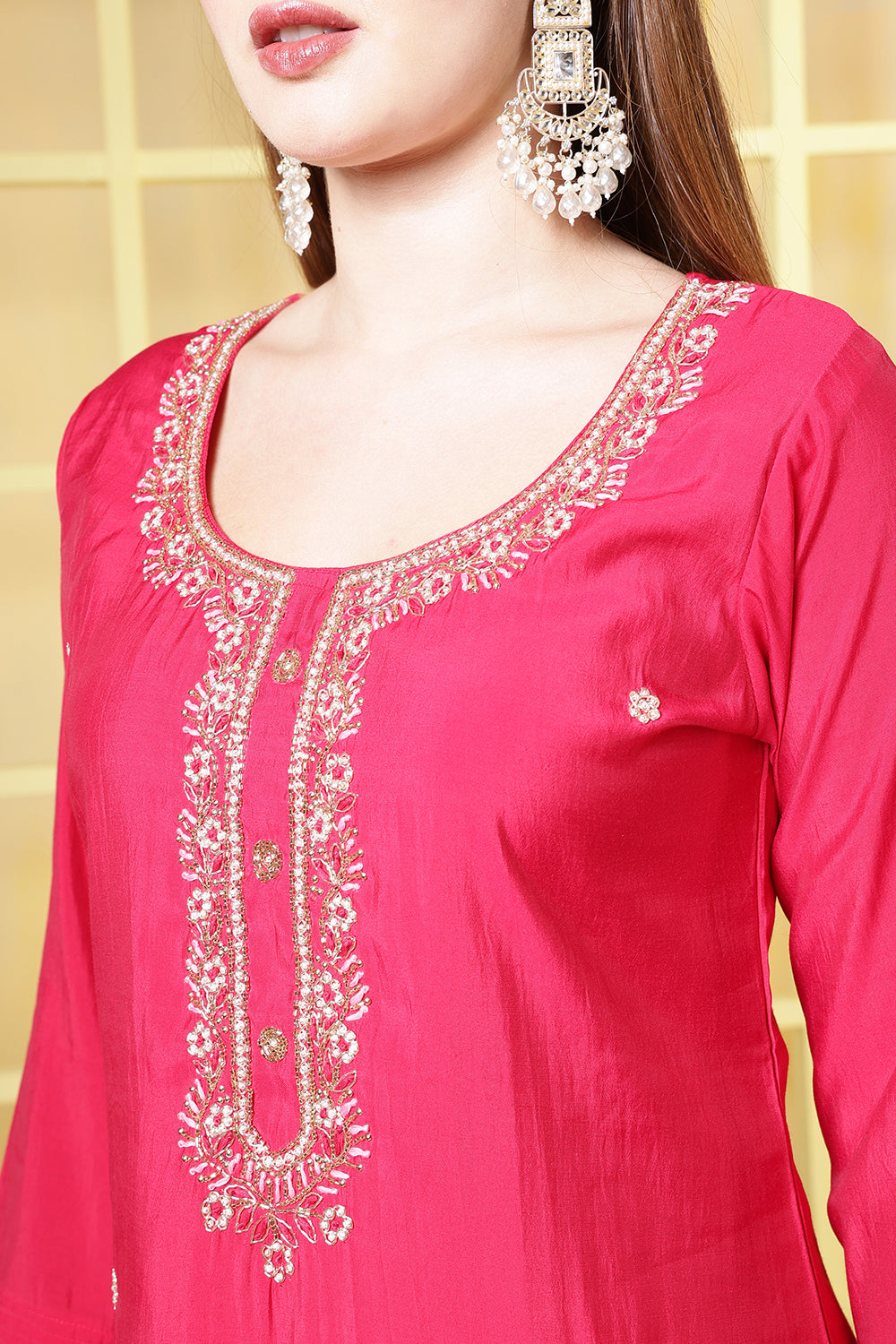 Magenta Silk Cut-Dana And Pearl Embroidered Suits