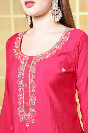 Magenta Silk Cut-Dana And Pearl Embroidered Suits