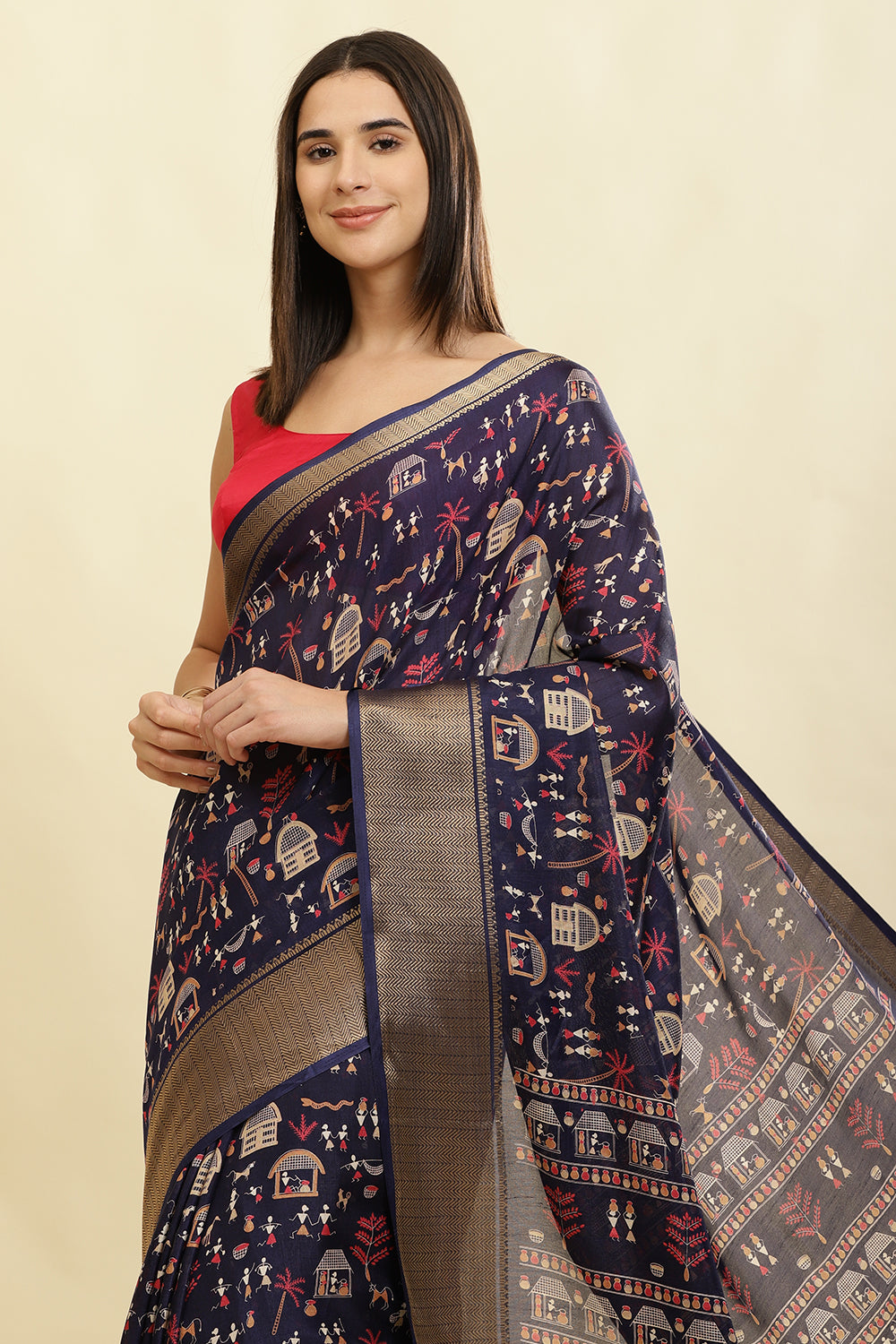 Navy Cotton Silk Printed Saree