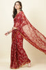Maroon Zari Border & Floral Printed Chiffon Saree