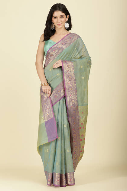 Sea Green Kota Cotton Zari Woven Saree