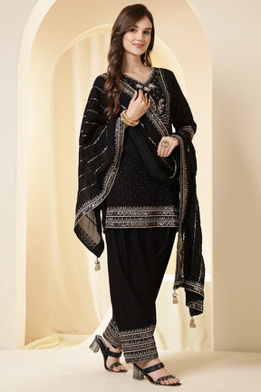 Black Zari Embroidered Silk Suit With Parsi Salwar