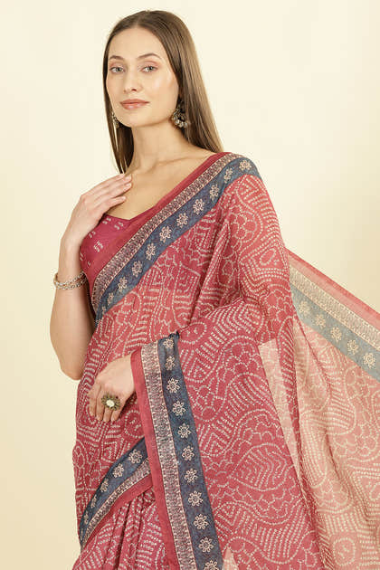 Light Maroon Bandhani Printed Cotton Saree