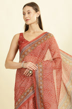 Rust Bandhani Printed Cotton Saree