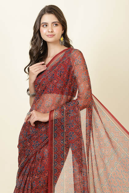 Maroon Chiffon Printed Saree