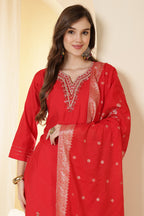 Red Silk Embroidered Suit Set