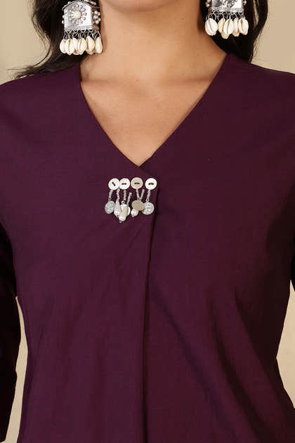 Wine Chanderi Cotton Kurta Set