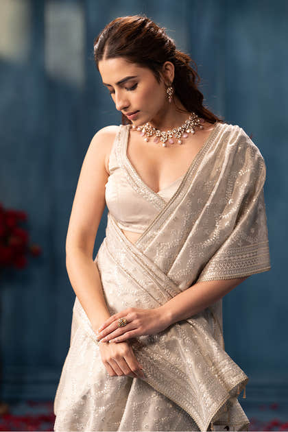 Silver Color Pure Metallic Tissue Resham & Sequins Embroidered Saree