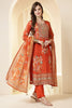 Orange Color Shimmer Tissue Printed & Embroidered Suit Set