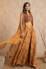 Mustard Green Colour Chinon Embroidered Crop-Top and Printed Palazzo Set With Shrugs