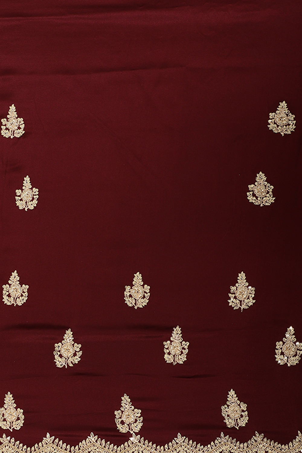 Burgundy Color Pure Satin Crepe Saree with Zardozi Handwork