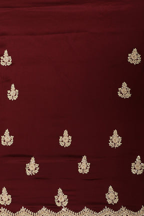 Burgundy Color Pure Satin Crepe Saree with Zardozi Handwork