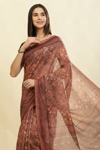 Brown Cotton Silk Printed Saree