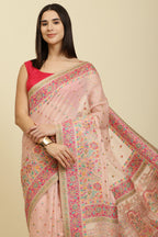 Pink Chanderi Cotton kashida Weaves Saree