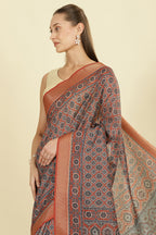 Rust Ajrakh Block Printed Cotton Saree
