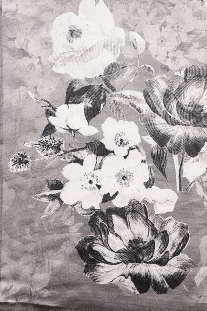 Black & White Floral Printed Crepe Silk Saree