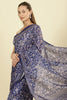 Indigo Kota Cotton Floral Jaal Printed Saree