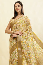 Olive Green & Beige Cotton Silk Floral Boota Printed Saree