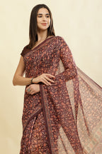 Wine Floral Printed Cotton Silk Saree