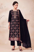 Black Zari Woven Silk Unstitched Suit Fabric