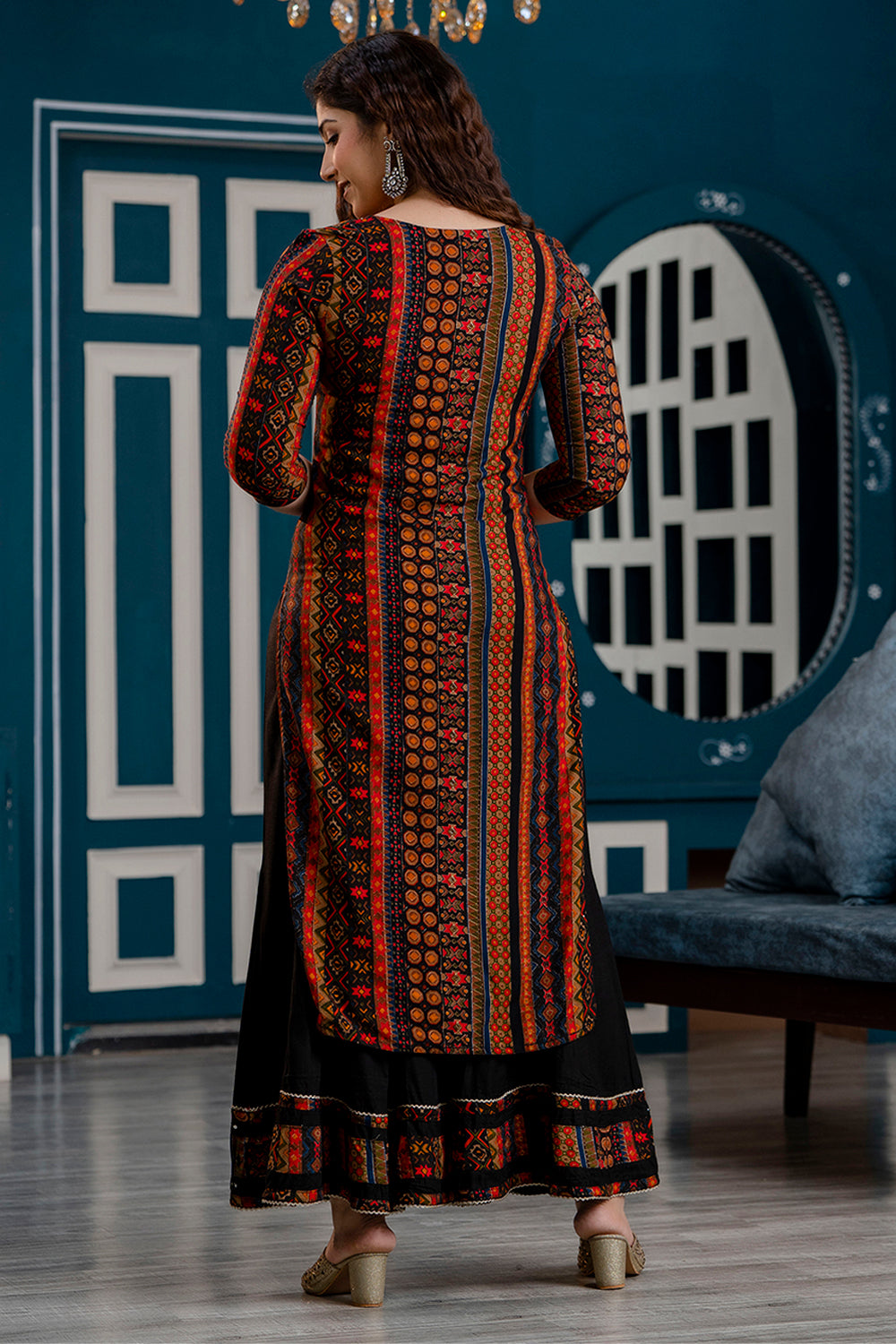 Black Color Cotton Printed Suit With Palazzo