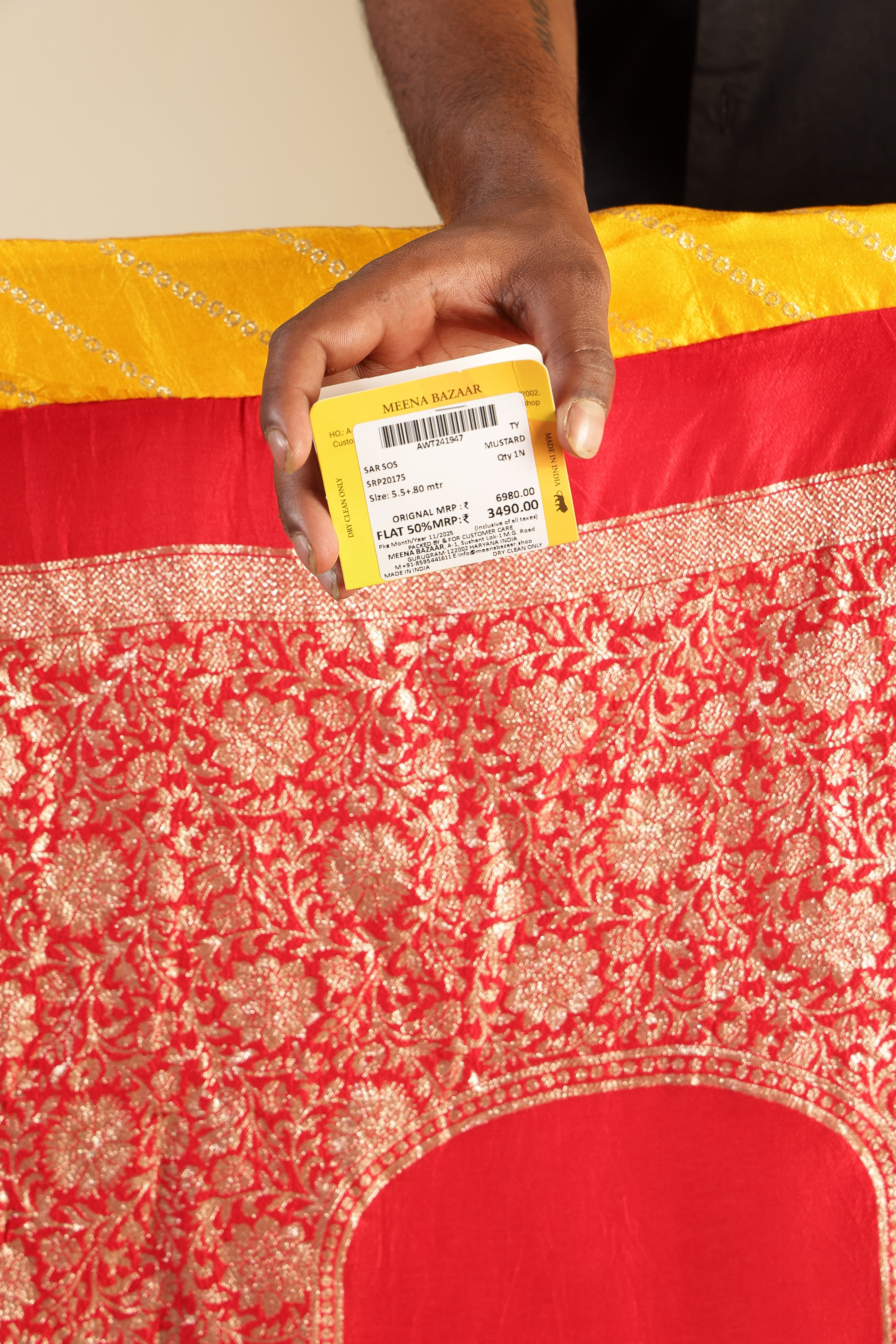 Mustard Modal Silk Saree with Zari Pinstripes