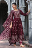 Dark Scarlet Colour Cotton Embroidered Anarkali Suit