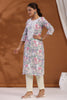 Beige & Pink Color Cotton Embroidered Kurta Set
