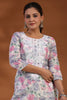 Beige & Pink Color Cotton Embroidered Kurta Set
