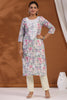 Beige & Pink Color Cotton Embroidered Kurta Set