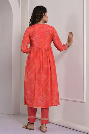Orange Color Muslin Alia-Cut Printed Straight Suit