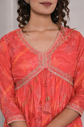 Orange Color Muslin Alia-Cut Printed Straight Suit