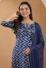 Navy Blue Color Satin Printed Straight Suit