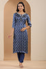 Navy Blue Color Satin Printed Straight Suit