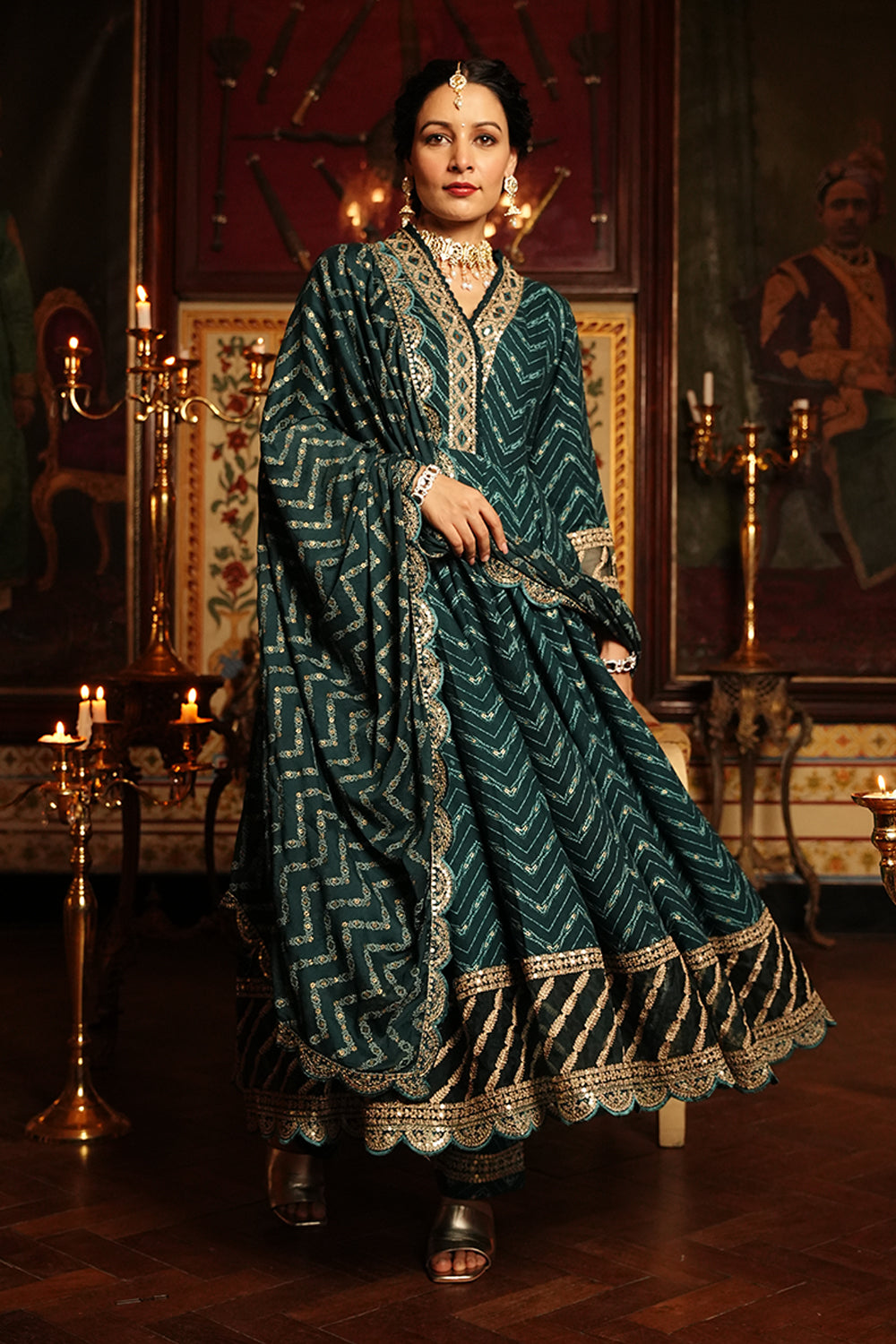 Teal Color Cotton Printed Anarkali Suit
