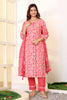 Coral Color Printed Muslin Straight Suit