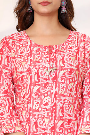 Coral Color Printed Muslin Straight Suit