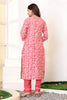 Coral Color Printed Muslin Straight Suit