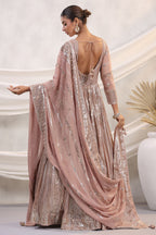Peach Color Georgette Sequins Embroidered Floor Length Anarkali Gown with Dupatta