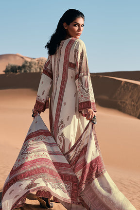 Cream Color Printed Pashmina Unstitched Suit Fabric