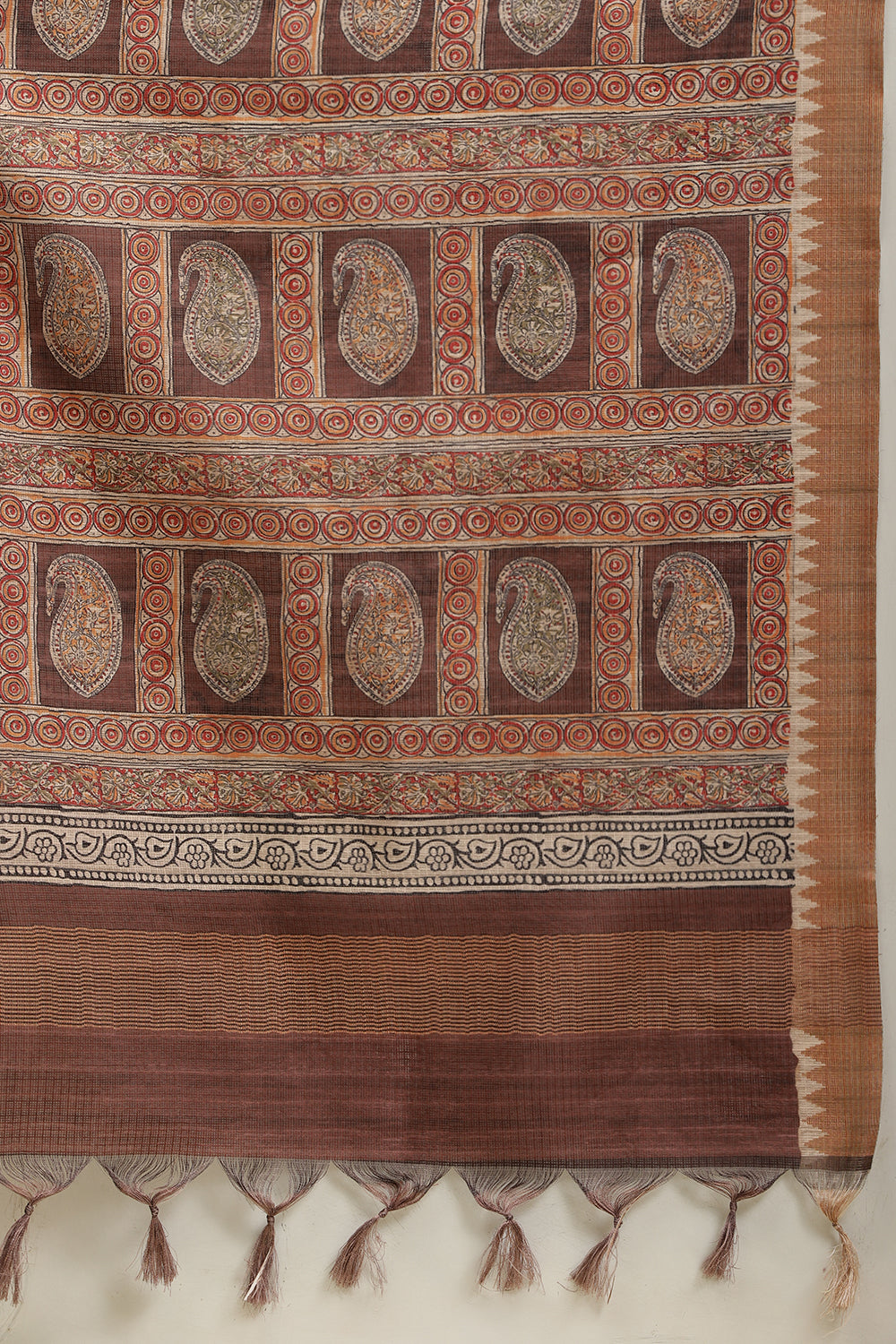 Brown Cotton Silk Floral Boota Printed Saree