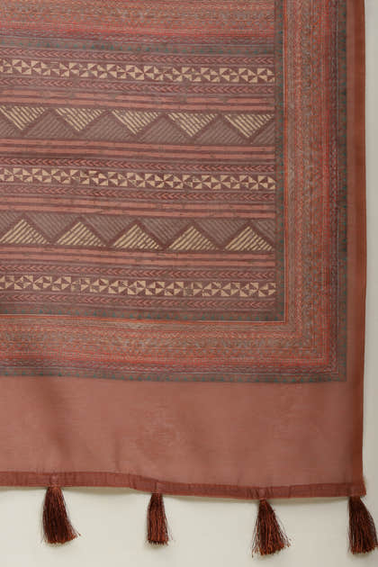 Brown Cotton Silk Printed Saree