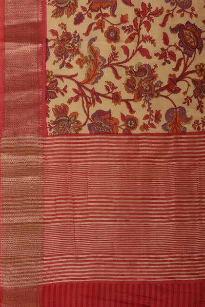 Beige & Pink Cotton Silk Floral Printed Saree