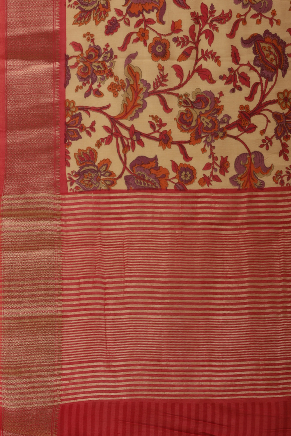 Beige & Pink Cotton Silk Floral Printed Saree