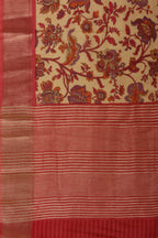 Beige & Pink Cotton Silk Floral Printed Saree