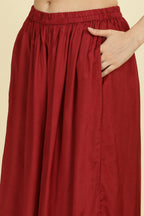 Maroon Muslin Ajrakh Printed Suit with Palazzo