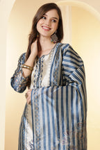 Blue Color Chanderi Silk Printed Straight Suit
